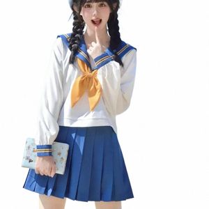 Japonês coreano High Sailor School Girls Seifuku Uniform College Cos Student Women Outfit Terno plissado P6Lc #