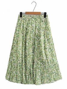 Женская юбка больших размеров из полиэстера с принтом Юбка с эластичной резинкой на талии с цветочным принтом и большим подолом Юбка-зонтик Двухслойная с цветочным принтом H4Kg #