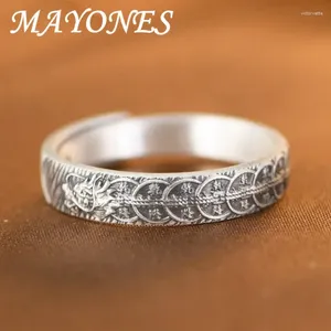 Cluster Rings S999 Sterling Silver Retro Minimalist Old Money Big Zodiac Dragon Women's Style Opening Ring Free Shippi