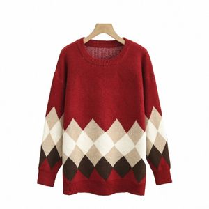 4xl Autumn Plus Size Jumper Woman Clothing LOOSE Knitted Pullover Fi Argyle Dobby O-Neck Curve Sweater Winter n7rV#