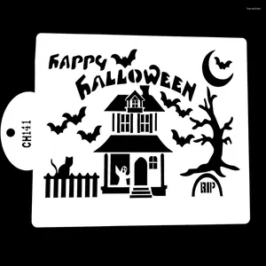 Bakning formar halloween Haunted House mall mögelplast kaka stencil verktyg spets cupcake cookie fondant dekoration