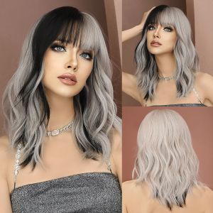 Wigs Namm Silver Black Wanty Wig для женщины ежедневная вечеринка средняя часть натуральная синтетическая волоса парик