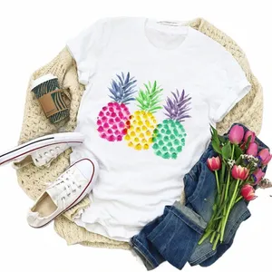 plus Size Women Graphic Watercolor Pine Print 90s Fruit Summer T-Shirt Shirt Tops Lady Vacati Womens Clothing Tee T Shirt 074T#