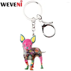 Keychains Weveni Emalj Metal Chihuahua Dog Key Chain Ring Girl Bag Fashion Jewelry for Women Car Nyckelringstillbehör