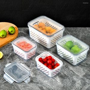 Aufbewahrungsflaschen, Silikondichtung, Crisper-Box, Kühlschrank-Organizer, transparentes Home-Set mit Drainagekorb, auslaufsichere Schnalle für Gemüse