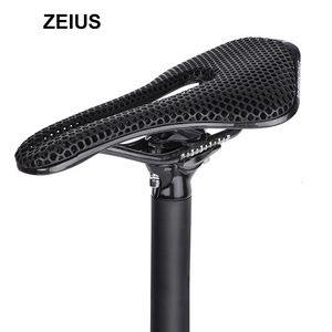 Zeius Carbon Fiber 3Dプリント自転車サドルウルトラライトホロー通気在ームMTBマウンテンロードバイクサイクリングシートパーツ240319