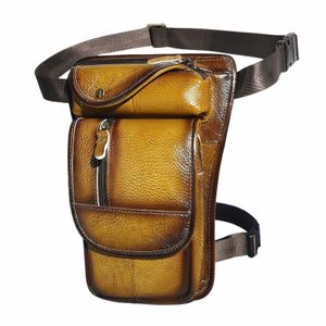 quality Leather Men Design Casual Menger Tablets Sling Bag Multifuncti Fi Travel Waist Belt Pack Leg Bag Male 3112-lb B35S#