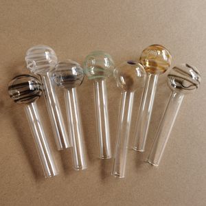 4 polegadas Longth colorido Donut Linhas Pyrex Queimador de óleo de vidro Tubo de óleo transparente Vidro 30mm bola Tubos retos Tubo de queima de óleo para cachimbos