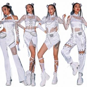 jazz Dance Costume Women Sexy White Lace Gogo Dancer Outfit Hip Hop Clothes Korean Singer Stage Costume Dj Ds Rave Wear BL7710 q2Rz#