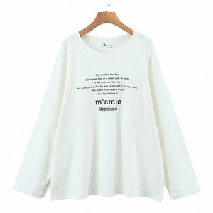 Prosty druk literowy szczotkowane luźne koszulki Kobiety jesienne zima 2023 Plusowe odzież w rozmiarze dobrej jakości tee francuskie podstawowe topy i3xc#