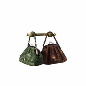 Luxo Brilhante Hand-Made Diamd Evening Bags Todos Rhineste Shell Designer Clip Dinner Party Clutch Bolsa Ombro Crossbody Bags c2aB #