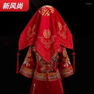 Party Decoration Bride Red Hijab Show Wo Wedding Accessories High-end Double Embroidered Flowers Classical Head Cover