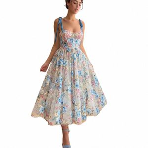 Oeing kochanie Tiulle Prom Dres Pastrol Spaghetti Pasek Floral Print Party Dr for Women Formal Ocn Evening Suknie U99a#