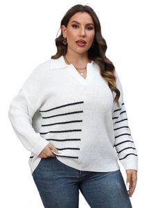 gibsie plus 사이즈 드롭 어깨 줄무늬 니트 풀오버 스웨터 여성 2023 가을 겨울 캐주얼 LG 슬리브 검은 흰색 스웨터 x5cw#