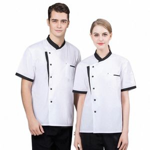 Uniforme da cuoco unisex maniche corte giacca colletto alla coreana ristorante cucina Baker cuoco camicia uniforme abiti da lavoro culinario m71g #