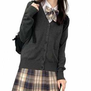 Khaki JK DK School Uniform Sweater Cardigan Jacka Kvinnor Män Autumn New Japanese V-Neck Leisure LG Sleeve Student Sweater N9UC#