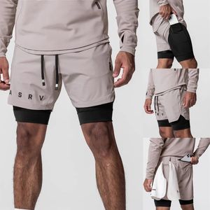 Mens Shorts Sports Fitness 2in1 Hızlı Dereceli Nefes Alabilir Streç Çift Tayer Joggers Spor Salonu Koşu Eğitim Pantolonları 240327