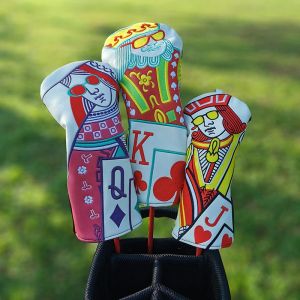 AIDS Golf Wood Head Cover King Queen och Knight Poker Golf Cover förare Fairway Hybrid 135H Club Cover Set Premium Leather Unisex