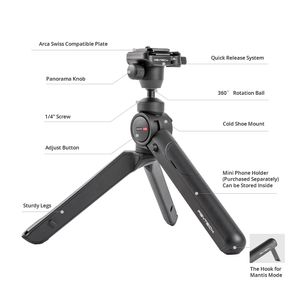 Pgytech Mantispod 2.0 Bluetooth Mini Camera Vlogging stativ | 6 lägen Små resor Flexibel DSLR -fickstativ med fjärrkontroll