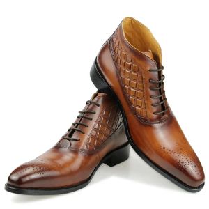 Stiefel Frühling Neuankömmlinge Zapatos de Hombre Elegante Knöchelstiefel Büro Büro Freizeitschuhe für Mann Laceup High Heels Anzug kostenloser Einkaufen