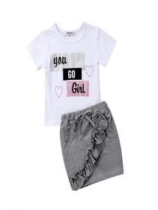 Moda criança crianças bebê meninas carta impressão topos camiseta mini saias vestido conjunto roupas 2787053