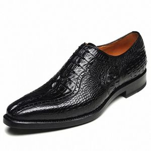 ドレスシューズMeixigelei Crocodile Leather Menラウンドヘッドレースアップ摩耗ビジネス男性フォーマルB8GR＃