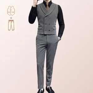 Herrdräkter Mens Lapel Double -Breasted Vest eller Suit Pants 2st Set (byxor och väst) - Groomsmen klädsel Män kostym Mariage Homme