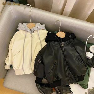 Jackets 2024 Autumn Winter Baby Girl Boy PU Leather Jacket Hooded Infant Toddler Kids Coat Fashion Thick Clothes