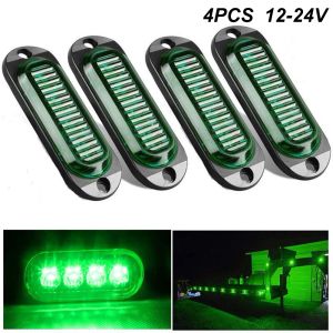 4pcs Green 4-LED Oval Side Marker Lights Truck Trailer Waterproof 12-24V Marker Lamp Daytime Running Lights Car Accessories