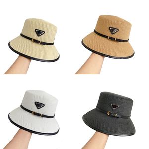 Hot selling men knitted hats flat top wide brim mixed color leather black straw hats designer inverted triangle cappello solid adumbral summer hat beach hj097 C4