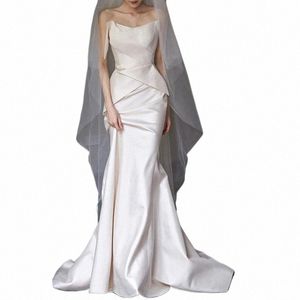 Satin sjöjungfru släp brud bröllop dres 2024 elegant sexig strapl lg kvällsfest dr kvinnor sommar formella ocns s20t#