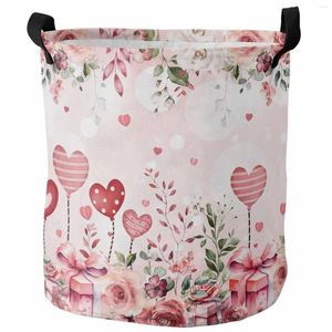 Sacos de lavanderia Dia dos Namorados Rosa Folha Planta Flor Amor Presente Dobrável Cesta Kid Toy Armazenamento Impermeável Organizador de Roupas Sujas