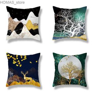 Pillow 45X45CM creative hand-painted natural scenery cushion cover sofa office seat ornaments home decoration Y240401