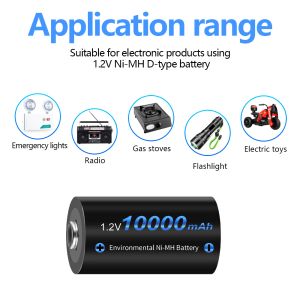 1.2V NI-MH D Boyutu Şarj Edilebilir Pil R20 Pil 10000mAh Yüksek Kapasiteli Mevcut Piller D Tip Pil + LCD Hızlı Şarj Cihazı