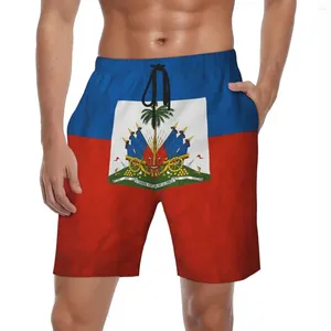 Męskie szorty letnie samce mężczyźni i zużyta w trudnej sytuacji retro flaga Haiti krótkie spodnie swobodne wygodne pnie plażowe duże rozmiary