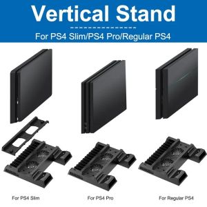 Kühlungslüfterstand für PS4/PS4 SLIM/PS4 Pro -Konsole vertikaler Standkühler mit Dual -Controller -Ladegerät für PS4 -Kühlerzubehör