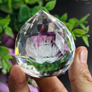 Decorative Figurines 1PC Crystal Laser Engraved Lotus Pointed Faceted Prism Ball Home Paperweight Feng Shui Buddhist Supplies Globe