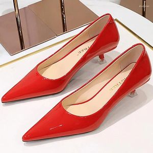 Dress Shoes Luxury All-match 4.5cm High Heels Patent Leather Pumps Lady Pointed Toe Side Hollow Kitten Low Nude Event Shallow