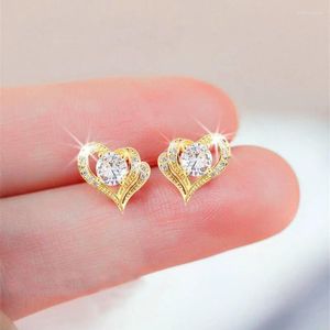 Dangle Earrings Luxury Zirconia Love Heart Stud For Women Fake Two-Layers Full Rhinestone Inlaid Earring Accessories Aretes De Mujeres