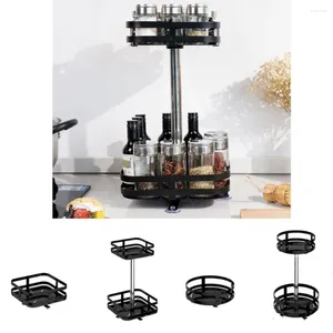 Kitchen Storage Carbon Steel 360° Rotation Spice Rack 1/2 Layer Square/round Tray Sturdy Rotatable Seasoning Holder Cosmetic