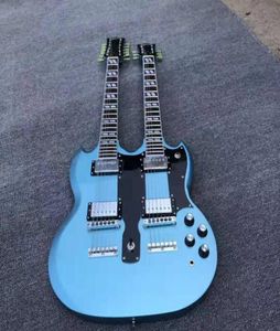 Perfect double neck electric guitar 1275 model metal blue finish 8672350