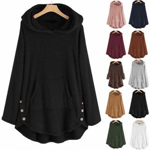 Maglione in pile con cappuccio a maniche lunghe in tinta unita autunno e inverno Fi da donna taglie forti Inverno New Fi Top da donna 00AL #