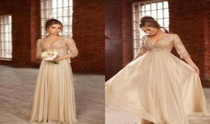 Elegant Champagne Chiffon Pregnant Women Prom Dresses Long V Neck Half Sleeves Major Beads Floor Length Formal Party Wear Evening 4501232