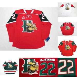 24S Halifax Mooseheads 2012 Pres 22 Nathan Mackinnon 27 Jonathan Drouin Hockey Jersey Home Red Stitched Logos Embroidered Jersey