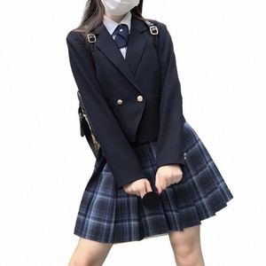 2023 New JK Uniform Coat One Butt School Uniform Japanese Student Suit Short Japanese Black Suit Top Autumn q21C#