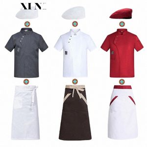 Summer Chef Mundliform Set Restaurant Kurtka kuchenna Hotel Oddychający mężczyźni i kobiety gotują ubrania Biała koszula Ap Hat T8sz#