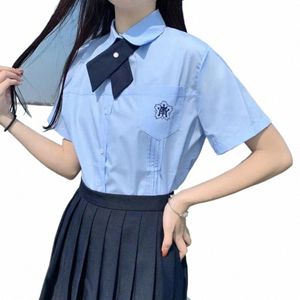 jk Uniform Летний воротник Футболка с короткими рукавами Японская корейская школьная одежда для девочек-студентов Симпатичные вышитые топы Леди Блузка b4iY #