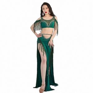 Belly Dance Profial Costumes Zestaw Kobieta Świeciowa odzież Krótkie rękawy TOP+LG SPIRT 2PCS Oriental Dance Wear 77S1#