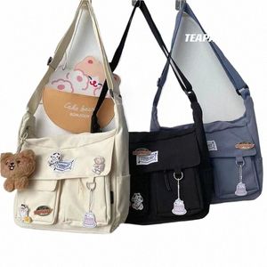 Koreańska Ulzzang Menger Bag Women New 2023 Nyl Torby Multipockets Crossbody Bags for Women School Book Bag na ramię Girls Sac W10t#