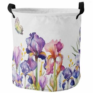 Laundry Bags Easter Iris Plant Butterfly Foldable Basket Kid Toy Storage Waterproof Room Dirty Clothing Organizer